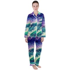 Pastel Hues Ocean Waves Women s Long Sleeve Satin Pajamas Set	 by GardenOfOphir