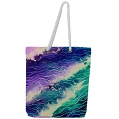 Pastel Hues Ocean Waves Full Print Rope Handle Tote (large) by GardenOfOphir