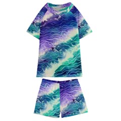 Pastel Hues Ocean Waves Kids  Swim Tee And Shorts Set by GardenOfOphir