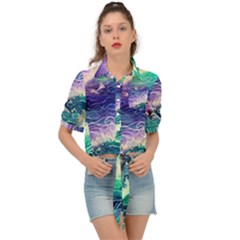 Pastel Hues Ocean Waves Tie Front Shirt  by GardenOfOphir