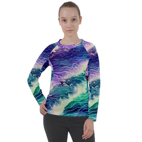 Pastel Hues Ocean Waves Women s Long Sleeve Raglan Tee by GardenOfOphir