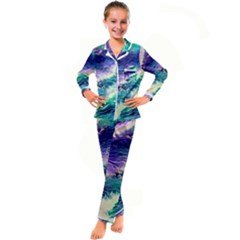 Pastel Hues Ocean Waves Kid s Satin Long Sleeve Pajamas Set by GardenOfOphir