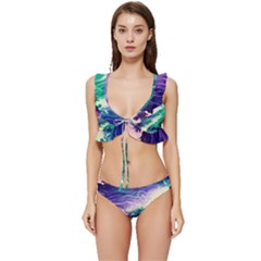 Pastel Hues Ocean Waves Low Cut Ruffle Edge Bikini Set