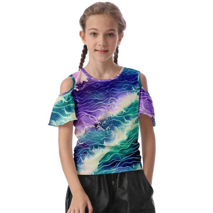 Pastel Hues Ocean Waves Kids  Butterfly Cutout Tee