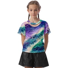 Pastel Hues Ocean Waves Kids  Front Cut Tee by GardenOfOphir