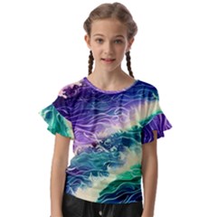 Pastel Hues Ocean Waves Kids  Cut Out Flutter Sleeves by GardenOfOphir