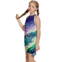 Pastel Hues Ocean Waves Kids  Halter Collar Waist Tie Chiffon Dress View2