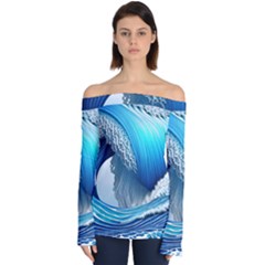 The Power Of The Ocean Off Shoulder Long Sleeve Top by GardenOfOphir