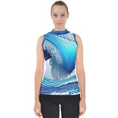 The Power Of The Ocean Mock Neck Shell Top by GardenOfOphir