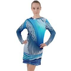 The Power Of The Ocean Long Sleeve Hoodie Dress by GardenOfOphir