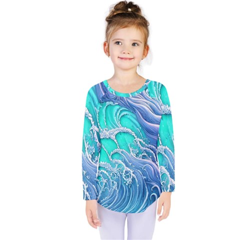 The Beauty Of Waves Kids  Long Sleeve Tee by GardenOfOphir