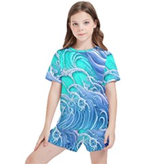 The Beauty Of Waves Kids  Tee And Sports Shorts Set by GardenOfOphir