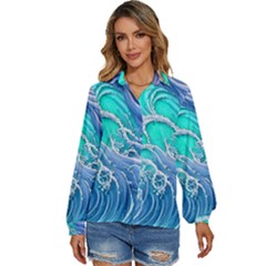 The Beauty Of Waves Women s Long Sleeve Button Down Shirt