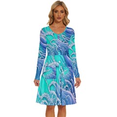 The Beauty Of Waves Long Sleeve Dress With Pocket