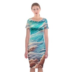 Waves Of The Ocean Classic Short Sleeve Midi Dress by GardenOfOphir