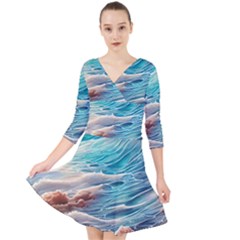 Waves Of The Ocean Quarter Sleeve Front Wrap Dress by GardenOfOphir