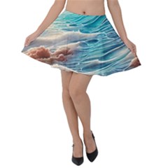 Waves Of The Ocean Velvet Skater Skirt by GardenOfOphir