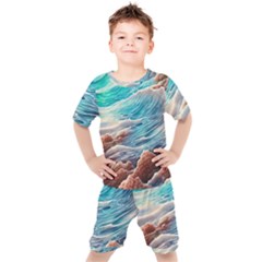 Waves Of The Ocean Kids  Tee And Shorts Set by GardenOfOphir