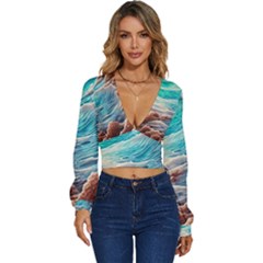 Waves Of The Ocean Long Sleeve Deep-v Velour Top