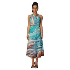 Waves Of The Ocean Sleeveless Cross Front Cocktail Midi Chiffon Dress