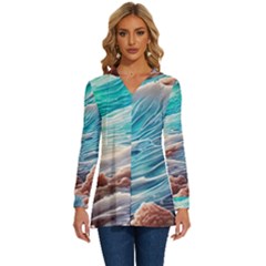 Waves Of The Ocean Long Sleeve Drawstring Hooded Top