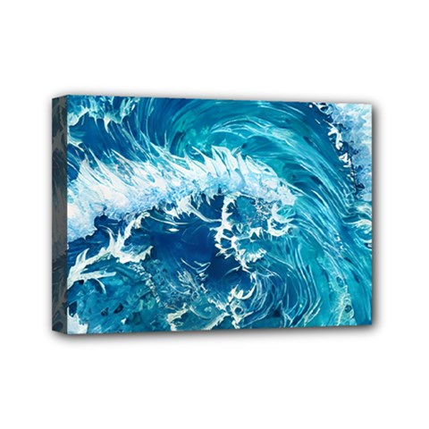 Abstract Blue Ocean Waves Iii Mini Canvas 7  X 5  (stretched) by GardenOfOphir