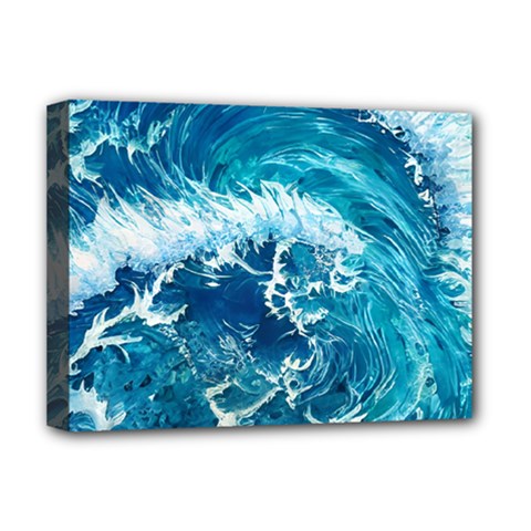 Abstract Blue Ocean Waves Iii Deluxe Canvas 16  X 12  (stretched)  by GardenOfOphir