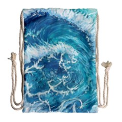 Abstract Blue Ocean Waves Iii Drawstring Bag (large) by GardenOfOphir