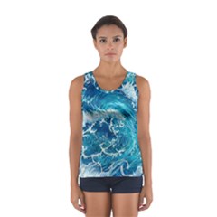 Abstract Blue Ocean Waves Iii Sport Tank Top  by GardenOfOphir