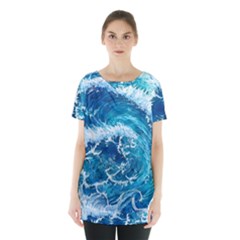 Abstract Blue Ocean Waves Iii Skirt Hem Sports Top by GardenOfOphir