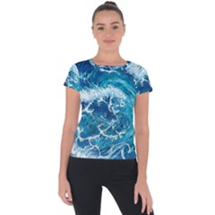 Abstract Blue Ocean Waves Iii Short Sleeve Sports Top  by GardenOfOphir