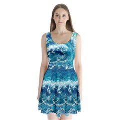 Abstract Blue Ocean Waves Iii Split Back Mini Dress  by GardenOfOphir