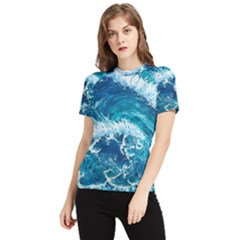 Abstract Blue Ocean Waves Iii Women s Short Sleeve Rash Guard by GardenOfOphir