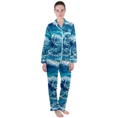 Abstract Blue Ocean Waves Iii Women s Long Sleeve Satin Pajamas Set	 by GardenOfOphir