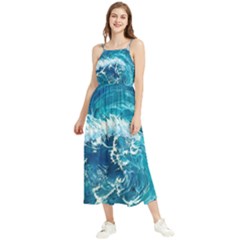 Abstract Blue Ocean Waves Iii Boho Sleeveless Summer Dress by GardenOfOphir