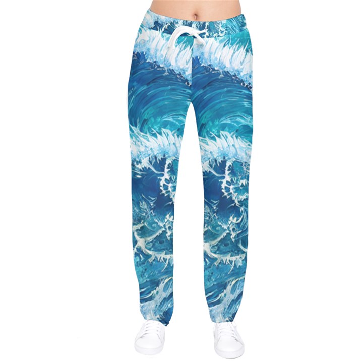 Abstract Blue Ocean Waves Iii Women Velvet Drawstring Pants