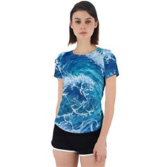 Abstract Blue Ocean Waves Iii Back Cut Out Sport Tee by GardenOfOphir