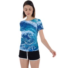 Abstract Blue Ocean Waves Iii Back Circle Cutout Sports Tee by GardenOfOphir