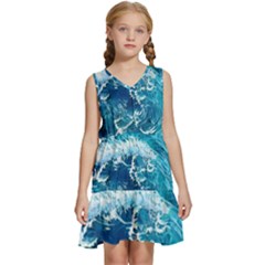 Abstract Blue Ocean Waves Iii Kids  Sleeveless Tiered Mini Dress by GardenOfOphir