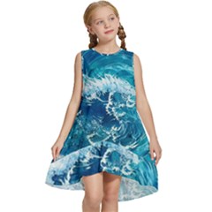 Abstract Blue Ocean Waves Iii Kids  Frill Swing Dress by GardenOfOphir