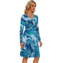 Abstract Blue Ocean Waves Iii Long Sleeve Dress With Pocket View3