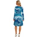 Abstract Blue Ocean Waves Iii Long Sleeve Dress With Pocket View4