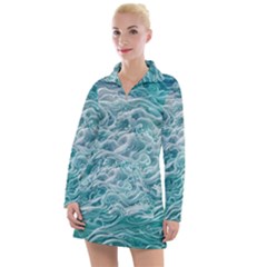 Nature Ocean Waves Women s Long Sleeve Casual Dress by GardenOfOphir