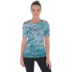 Nature Ocean Waves Shoulder Cut Out Short Sleeve Top by GardenOfOphir