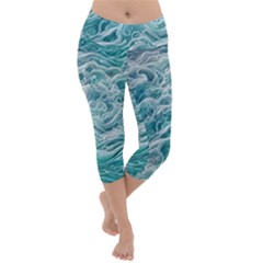 Nature Ocean Waves Lightweight Velour Capri Yoga Leggings by GardenOfOphir