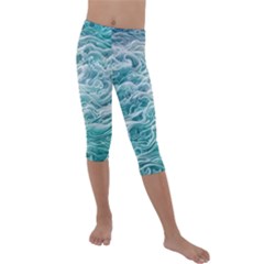 Nature Ocean Waves Kids  Lightweight Velour Capri Leggings  by GardenOfOphir