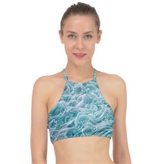 Nature Ocean Waves Racer Front Bikini Top by GardenOfOphir