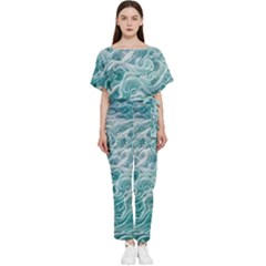 Nature Ocean Waves Batwing Lightweight Chiffon Jumpsuit by GardenOfOphir