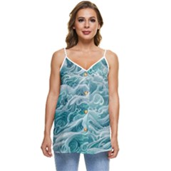 Nature Ocean Waves Casual Spaghetti Strap Chiffon Top by GardenOfOphir