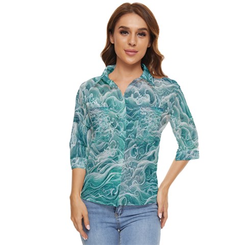 Nature Ocean Waves Women s Quarter Sleeve Pocket Shirt by GardenOfOphir